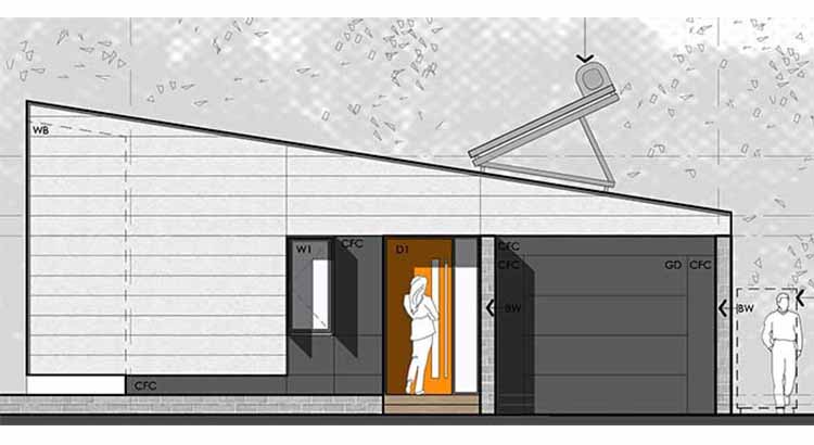 Side view of a house with a slanted roof