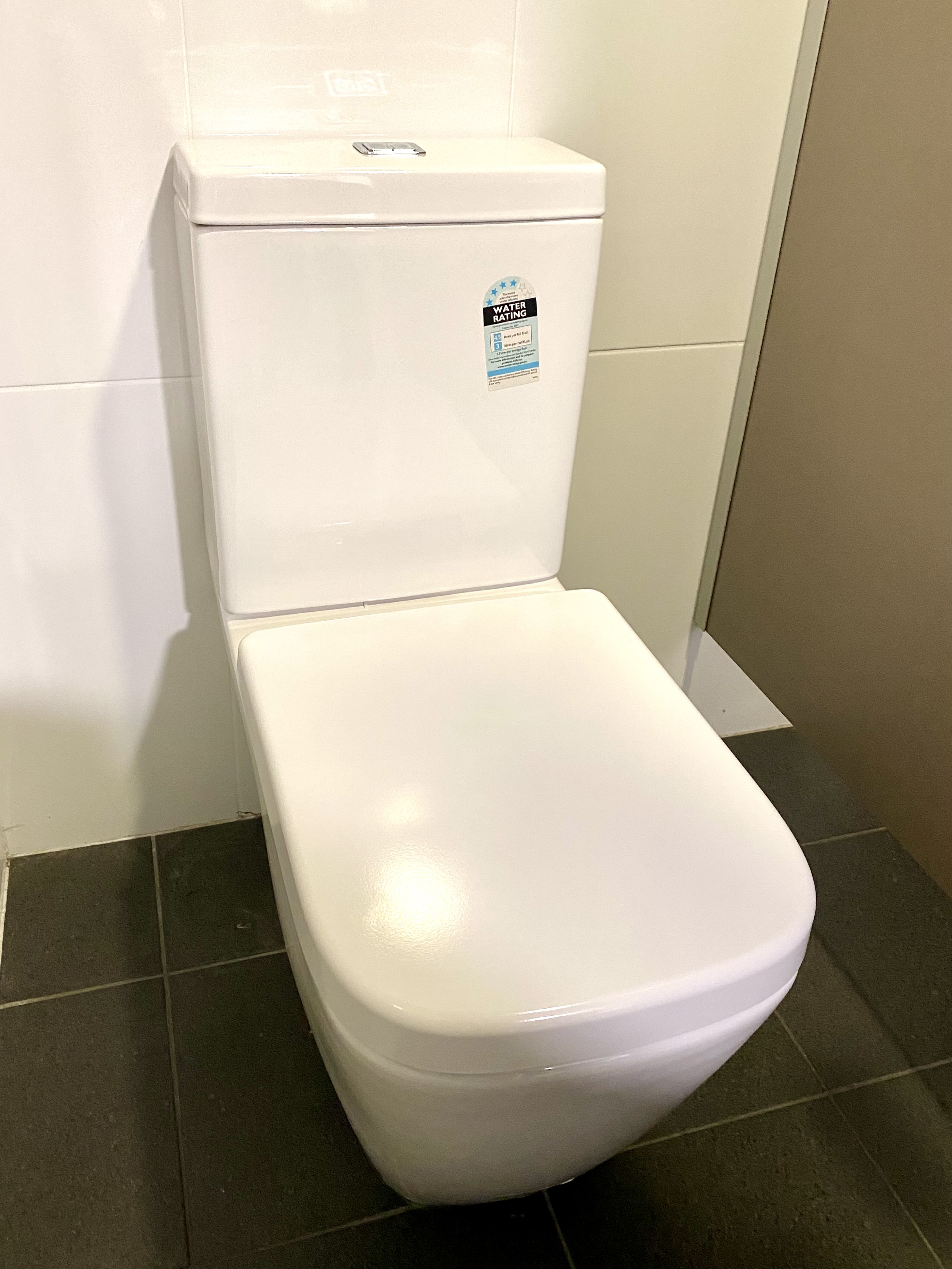 A 4-star rated toilet with a WELS rating label attached. 
